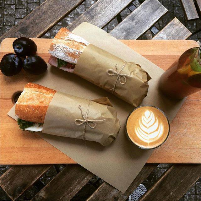 Two baguettes and a latte at Cafed