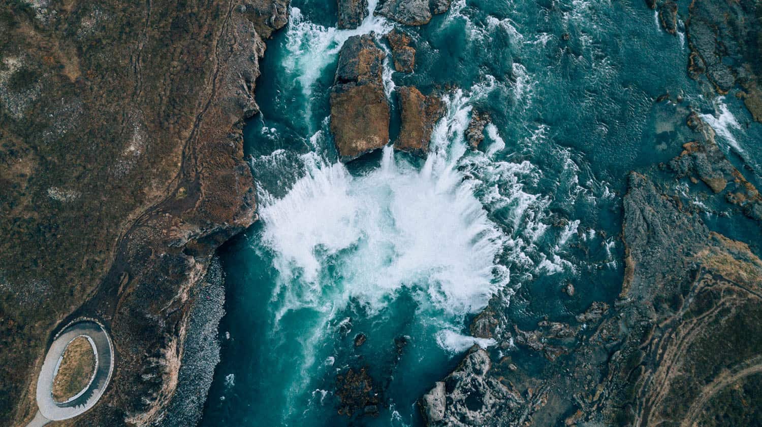 Godafoss from a drone