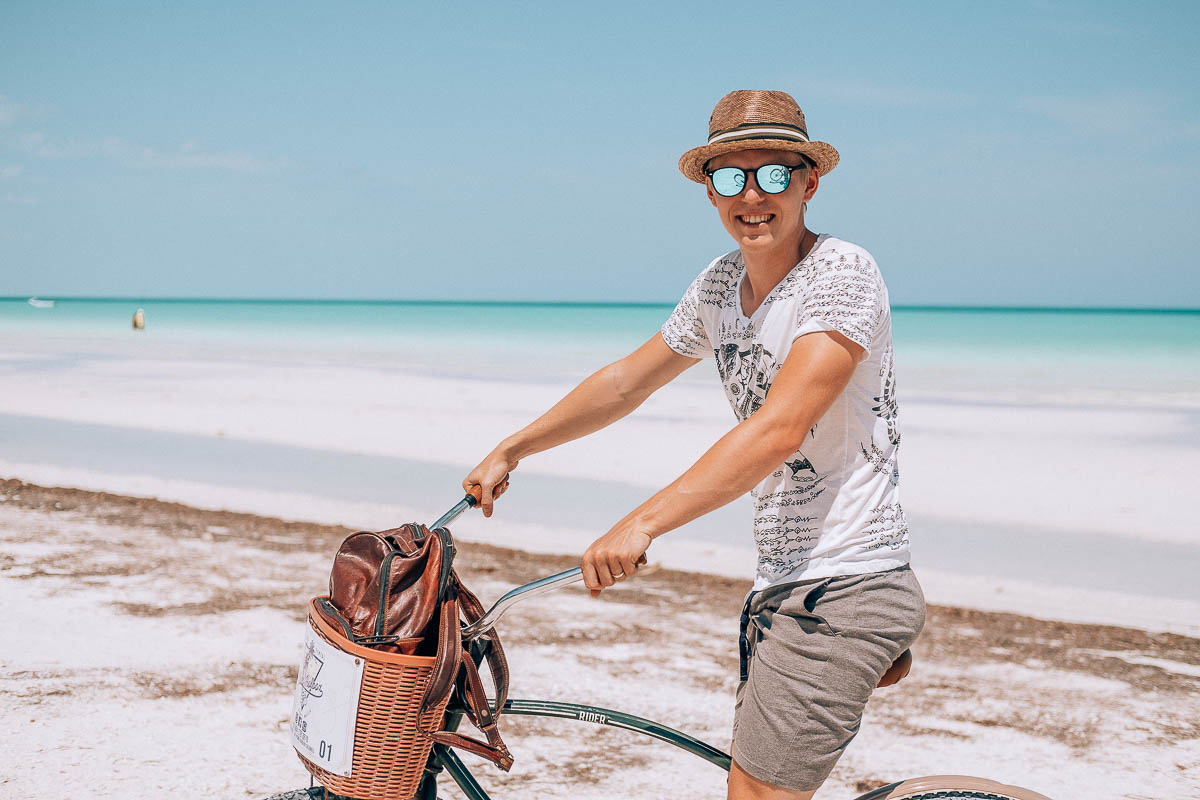Lukas on a bike at Holbox