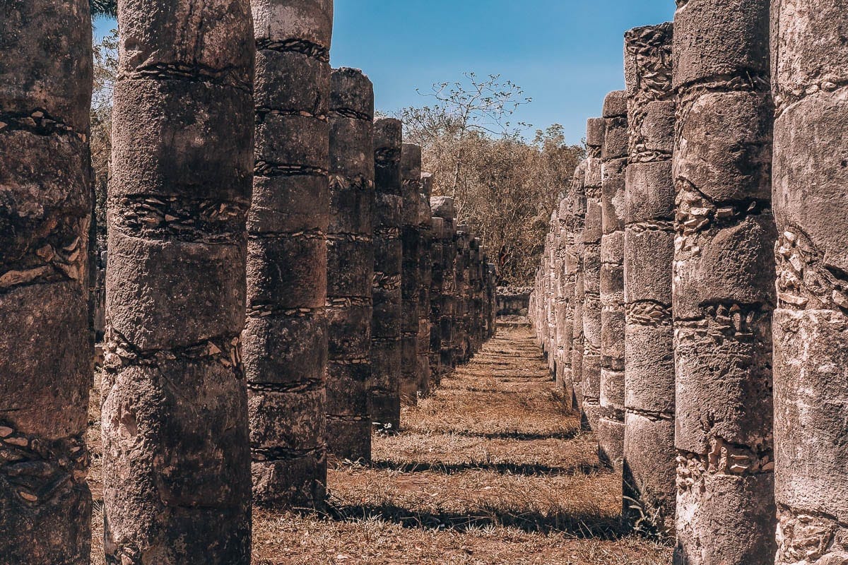 Columns of the Temple of the Warriors in Chichen Itza