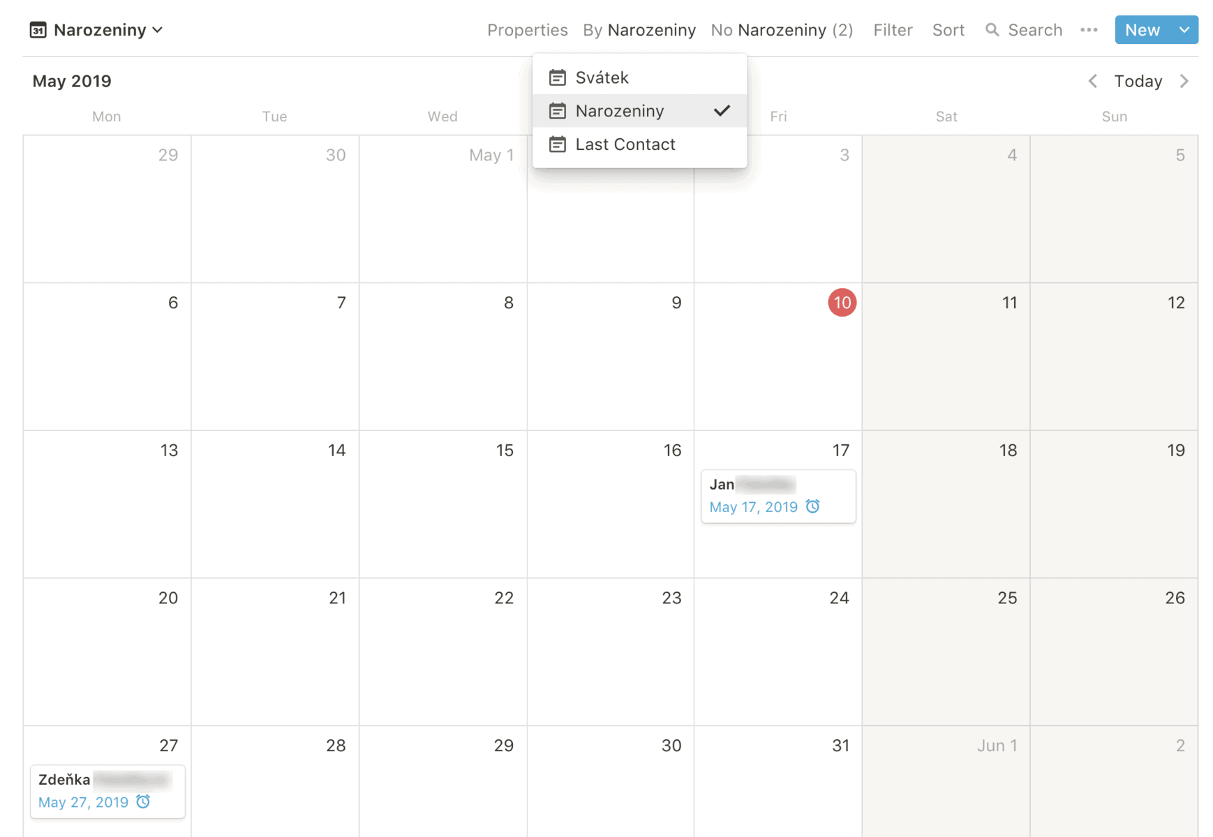 Ukázka použití kalendáře v aplikaci Notion