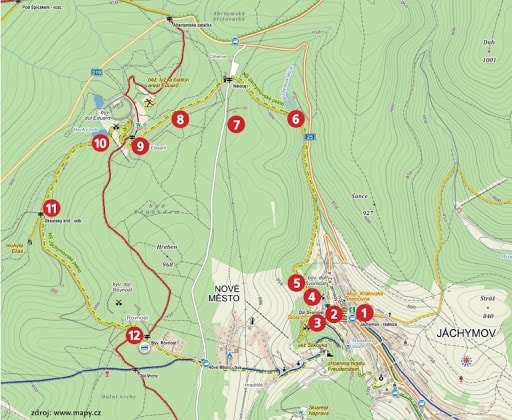 Map of the Jáchymov Hell Trail