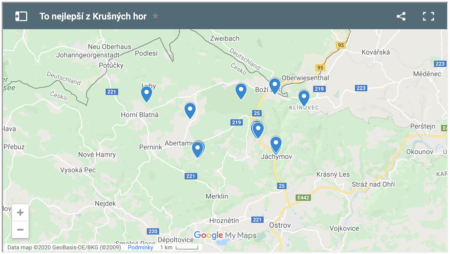 Map of interesting places in the Ore Mountains