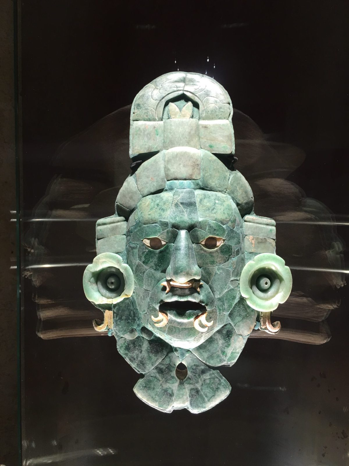A death mask in the Mayan Museum in Campeche